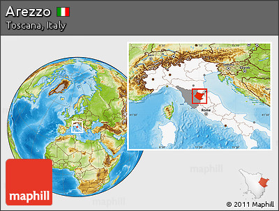 Physical Location Map of Arezzo, highlighted country, highlighted parent region