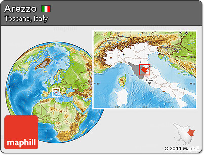 Physical Location Map of Arezzo, highlighted country, highlighted parent region
