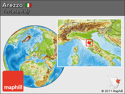 Physical Location Map of Arezzo, highlighted parent region
