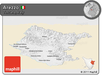 Classic Style Panoramic Map of Arezzo, single color outside