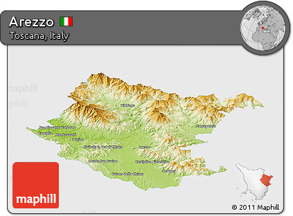 Physical Panoramic Map of Arezzo, single color outside