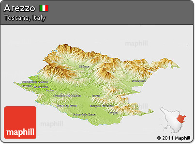 Physical Panoramic Map of Arezzo, single color outside