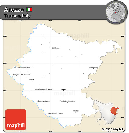 Classic Style Simple Map of Arezzo, single color outside