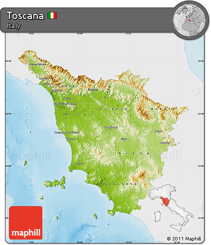Physical Map of Toscana, single color outside