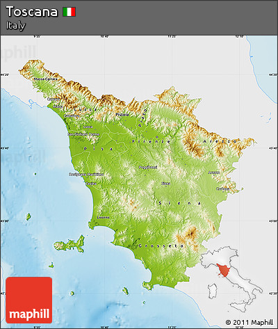 Physical Map of Toscana, single color outside