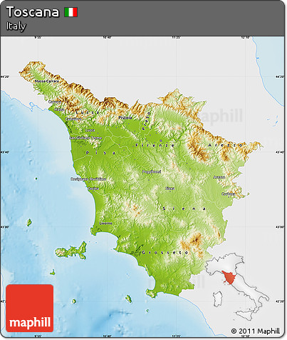 Physical Map of Toscana, single color outside