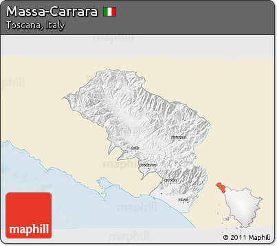 Classic Style 3D Map of Massa-Carrara, single color outside