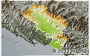 Physical 3D Map of Massa-Carrara, darken, semi-desaturated
