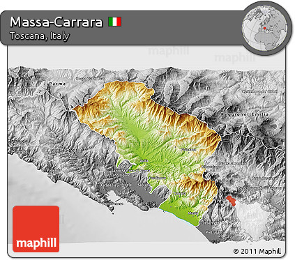 Physical 3D Map of Massa-Carrara, desaturated