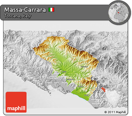 Physical 3D Map of Massa-Carrara, lighten, desaturated