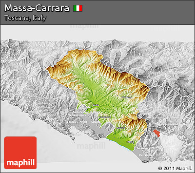 Physical 3D Map of Massa-Carrara, lighten, desaturated
