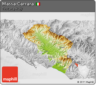 Physical 3D Map of Massa-Carrara, lighten, desaturated