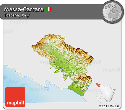 Physical 3D Map of Massa-Carrara, single color outside