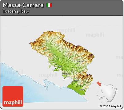 Physical 3D Map of Massa-Carrara, single color outside