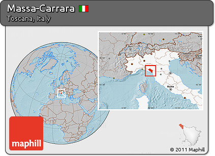 Gray Location Map of Massa-Carrara, highlighted country, hill shading