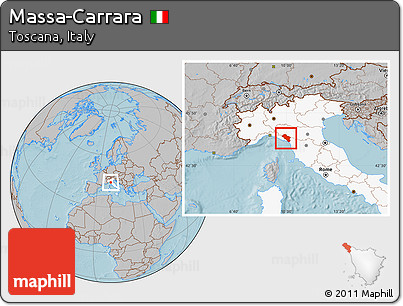 Gray Location Map of Massa-Carrara, highlighted country, hill shading