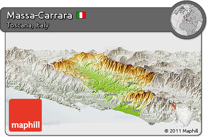 Physical Panoramic Map of Massa-Carrara, lighten, semi-desaturated