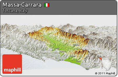 Physical Panoramic Map of Massa-Carrara, lighten, semi-desaturated
