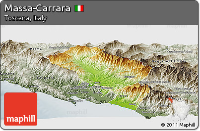 Physical Panoramic Map of Massa-Carrara, semi-desaturated
