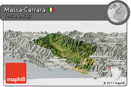 Satellite Panoramic Map of Massa-Carrara, lighten, semi-desaturated