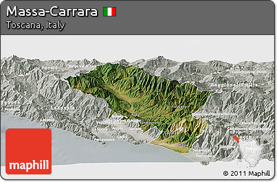 Satellite Panoramic Map of Massa-Carrara, lighten, semi-desaturated