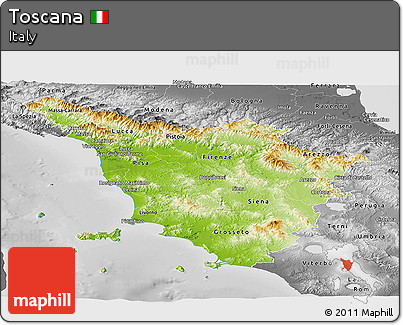 Physical Panoramic Map of Toscana, desaturated