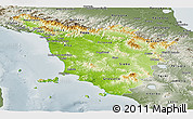 Physical Panoramic Map of Toscana, semi-desaturated