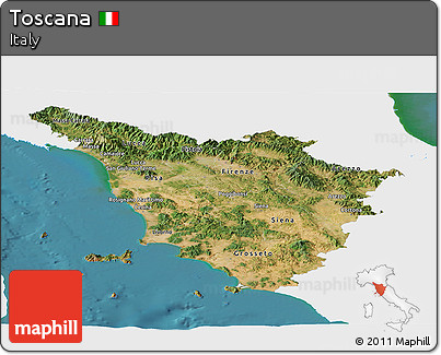 Satellite Panoramic Map of Toscana, single color outside