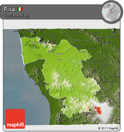 Physical 3D Map of Pisa, darken