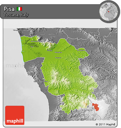 Physical 3D Map of Pisa, desaturated