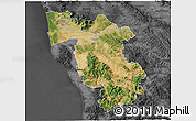 Satellite 3D Map of Pisa, darken, desaturated
