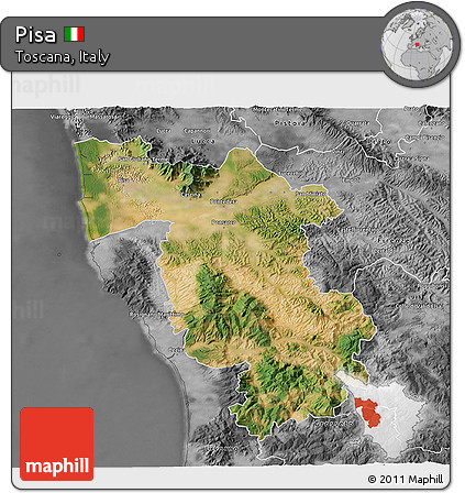 Satellite 3D Map of Pisa, desaturated