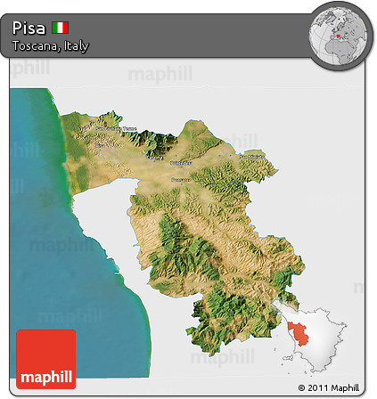 Satellite 3D Map of Pisa, single color outside