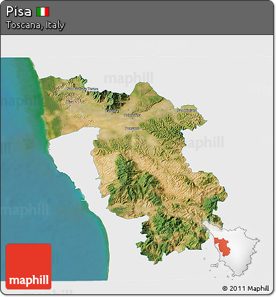 Satellite 3D Map of Pisa, single color outside