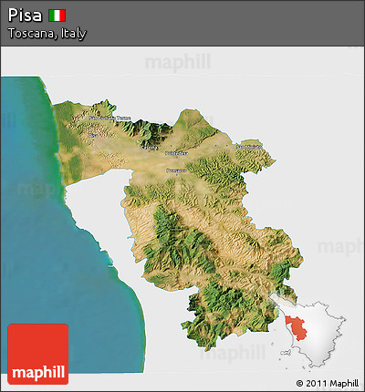 Satellite 3D Map of Pisa, single color outside