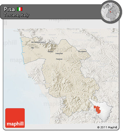 Shaded Relief 3D Map of Pisa, lighten