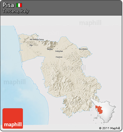 Shaded Relief 3D Map of Pisa, single color outside