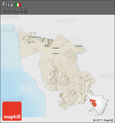 Shaded Relief 3D Map of Pisa, single color outside
