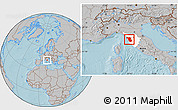 Gray Location Map of Pisa, highlighted parent region, hill shading