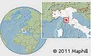 Savanna Style Location Map of Pisa, highlighted country, hill shading