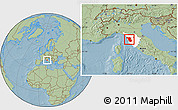 Savanna Style Location Map of Pisa, highlighted parent region, hill shading