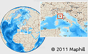 Shaded Relief Location Map of Pisa, within the entire country