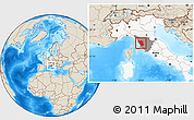 Shaded Relief Location Map of Pisa, highlighted country, highlighted parent region