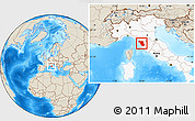 Shaded Relief Location Map of Pisa, highlighted country