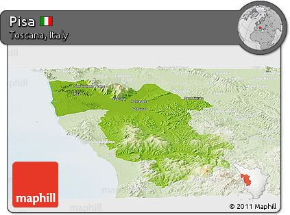 Physical Panoramic Map of Pisa, lighten