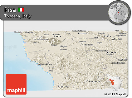 Shaded Relief Panoramic Map of Pisa