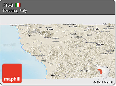 Shaded Relief Panoramic Map of Pisa