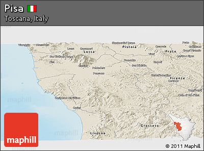 Shaded Relief Panoramic Map of Pisa