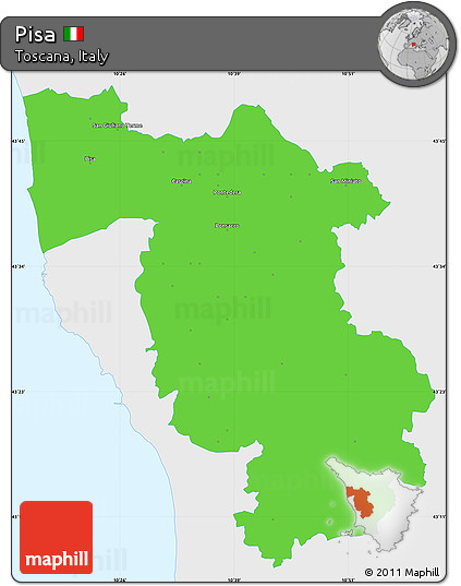Political Simple Map of Pisa, single color outside