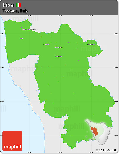 Political Simple Map of Pisa, single color outside